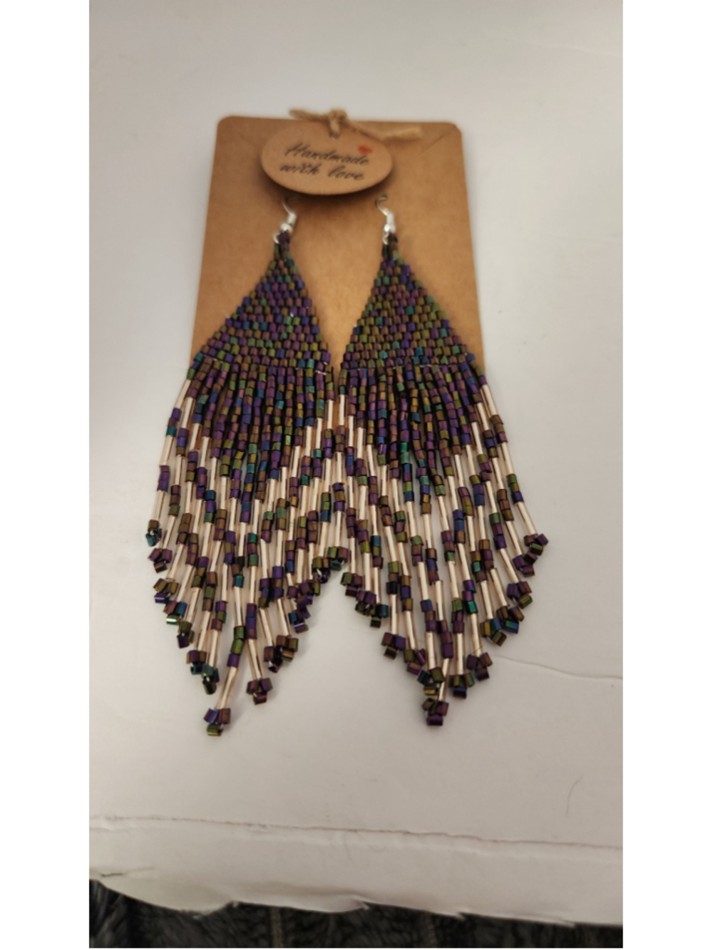 Handcrafted Beaded Fringe Earrings in Metalilic colors - Picture 4 of 4